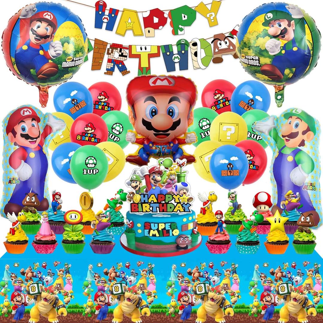 CJML 1 Zhong Mario Birthday Party Supplies, 24 Cupcake Cake Toppers, 3 Packs