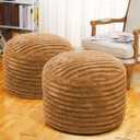 Teenyyou 2 Pcs 26 x 18 Inch Unstuffed Pouf Cover Ottoman Foot Rest - No Filler, Faux Rabbit Fur Foot Stool Floor Bean Bag Floor Chair Storage for Living Room Bedroom Home Decor(Brown)