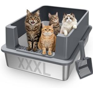 AIPERRO Extra Large Stainless Steel Litter Box for Extra Large Big Cats