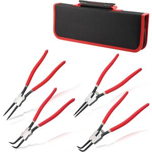 4 PCS Snap Ring Plier 13-Inch Heavy Duty Internal and External Circlip Pliers with Storage Pouch Straight Bent Jaw Tip Diameter 0.12" for Installing Removing Retaining Ring