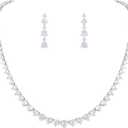 MEEDOZ Bridal Bridesmaids Jewelry Set for Wedding Prom, Dainty Round Cubic Zirconia Tennis Necklace and Earrings Set for Women