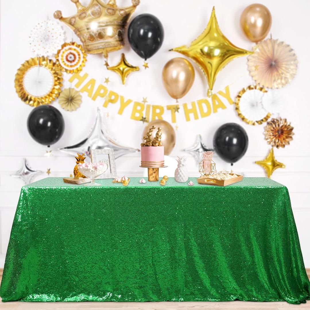 B-COOL Green Tablecloth Christmas Green Sparkle Tablecloth 8.5ft Sequin Table Cloth Shimmer Fabric for Bridal Baby Shower Decorative St. Patrick's Day Buffet Parties, 60x102inch