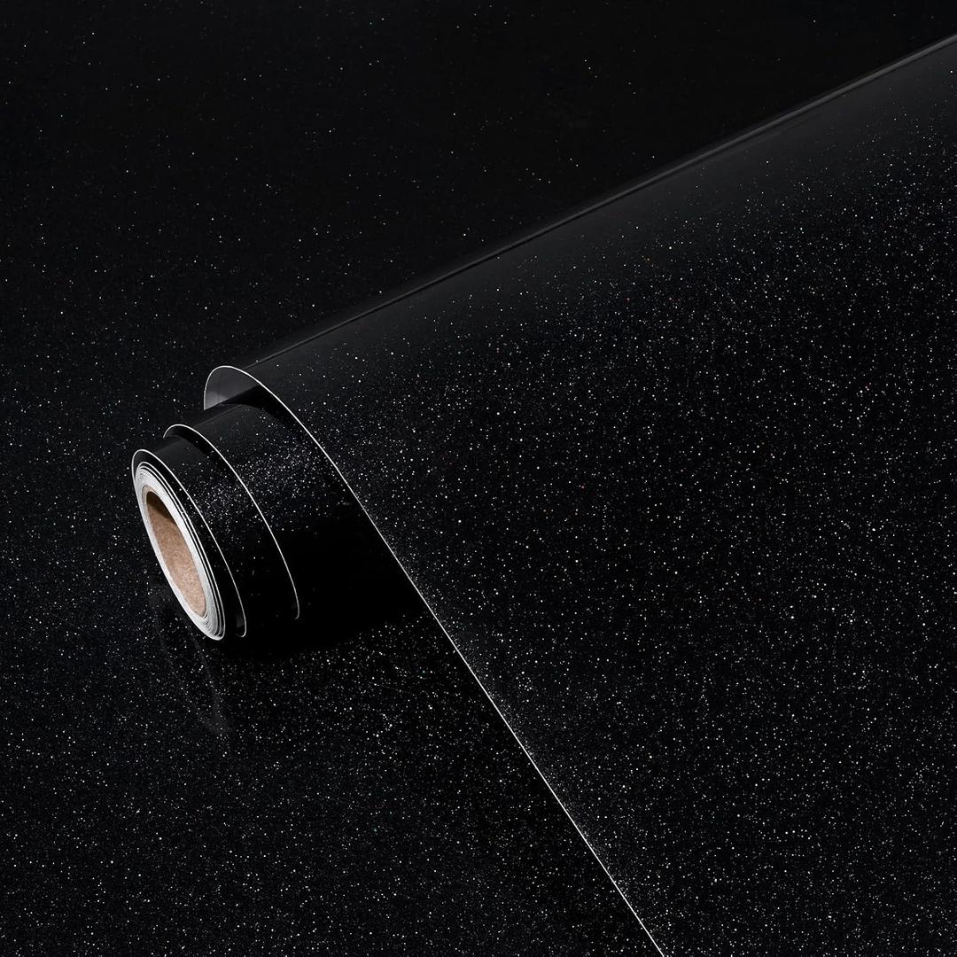 Black Glossy Contact Paper for Countertops 23.6"x118" Glossy Colorful Shiny Peel and Stick Wallpaper Waterproof Self Adhesive DIY Wall Paper for Kitchen Cabinet Table