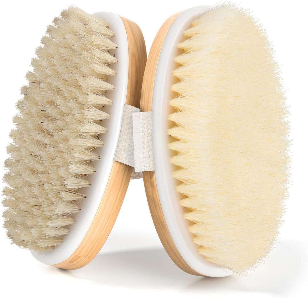 2 Pack Dry Brushing Body Brush, Natural and Soft Bristle Shower Brush for Body Cleaning, Exfoliating Bath Brush for Lymphatic Drainage Improve Circulation, Body Exfoliator Scrubber for Women Men