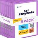 Enday 1/2 inch Binder 3 Ring Binder (6 Pack - Purple) O-Ring Binder with Clear View Cover and 2 Inside Pocket - for Letter Size 8.5 x 11'' Paper, Ideal for School Supplies, Office, and Home