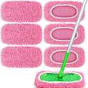 6 Pack Reusable Mop Pads Compatible with Swiffer Sweeper, Chenille Mop Refill Pads, Dry & Wet Mopping Cloths for Floor Cleaning -Pink