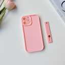 NITITOP Compatible with iPhone 13 Pro Case Cute Simple Design Stylish Enhanced Camera Protection with Wrist Adjustable Hand Strap Kickstand Grip Holder Touch Soft Protective Cover - Pink