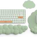 Cloud Keyboard Wrist Rest and Mouse Pad with Wrist Support Set, Ergonomic PU Leather Mouse Pads, Memory Foam Non-Slip Mousepad for Computer,Laptop, Green Cloud