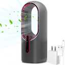 Desk Fan Bladeless, 11.8 Inch Office Fan Small, Quiet, 3 Speed Adjustment, Touch Control, Easy to Clean, Desk Fans Small Quiet, Ideal for Office, Living Room, Bedroom (Gray/Dark Red)