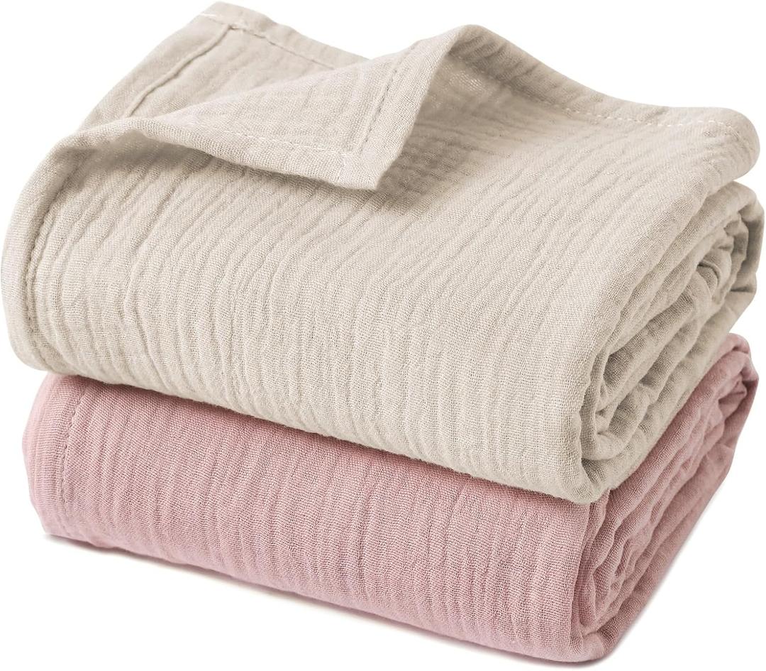GLLQUEN BABY Muslin Swaddle Blankets for Girls, 2-Pack Organic Baby Blankets for Girl Boy, Newborn Receiving Blanket, Baby Swaddle Blanket Unisex, Baby Essentials, Registry & Gift, 40 x 38 inches (Pink & Light Gray)