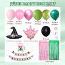 Witch Theme Party Decorations Pink and Green Streamers Backdrop Balloons Kit with Crown Witch Hat Balloon Fringe Curtains Happy Birthday Banner for Princess Witch Birthday Party Supplies
