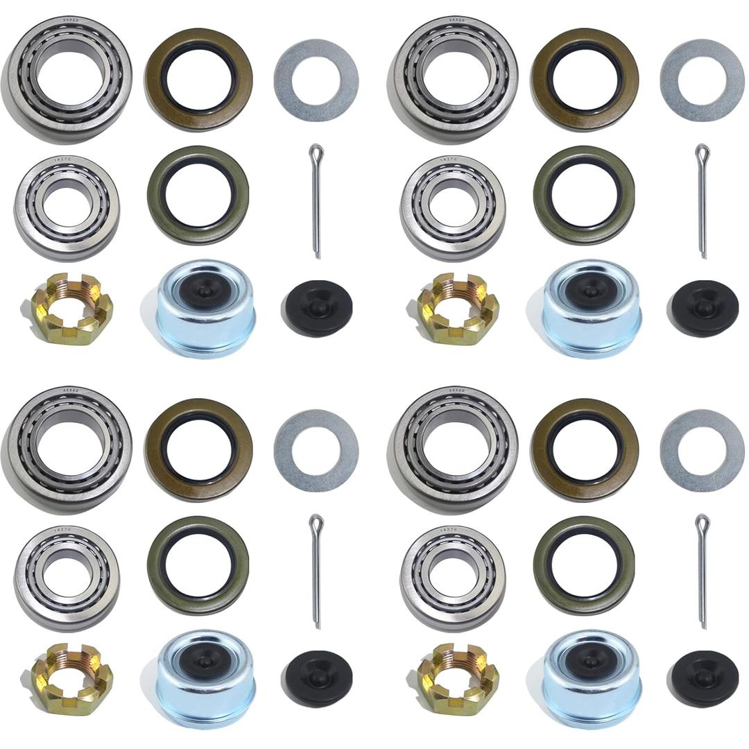 iBroPrat 4Sets 7000 LB Boat Trailer Axle Bearing Kits, 25580 14125A Bearing Kits, 21333TB/10-10 Grease Seals,22333TB/10-36 Grease Seals 2.72" Dust Caps and Rubber Plugs Cotter Pins for #D42 Spindle
