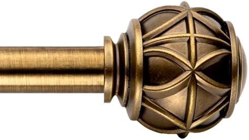 Antique Brass Curtain Rods for Windows 18 to 45 Inches,Adjustable Decorative Drapery Rods,Heavy Duty Curtain Rod with Netted Ball Finials