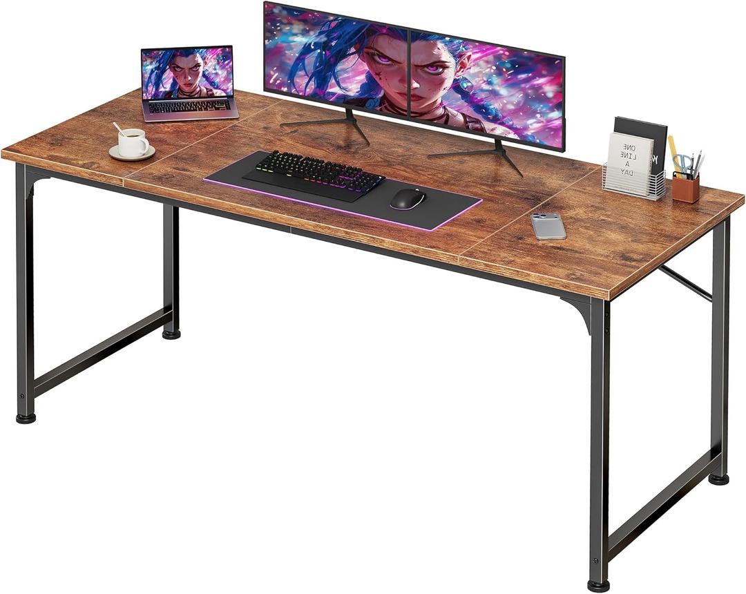 PRAISUN 55 Inch Computer Desk, Home Office Desk with Spacious Desktop, Modern Gaming Desk, Writing Study Table for Bedroom, Small Spaces, Work from Home Desk with Metal Frame, Rustic Brown