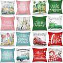 16 Pcs Hello Spring Pillow Covers 18 x 18 Inch Easter Holiday Spring Seasonal Throw Pillow Covers Flower Truck Bunny Cushion Pillowcase for Home Sofa Decor
