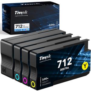 712 Ink Cartridges High Yield Replacement for 712XL Combo Pack, Compatiable with DesignJet T650 T630 T230 T210 Studio Plotter Printers (4 Pack, 80-ml Black + 29-ml Cyan/Magenta/Yellow)