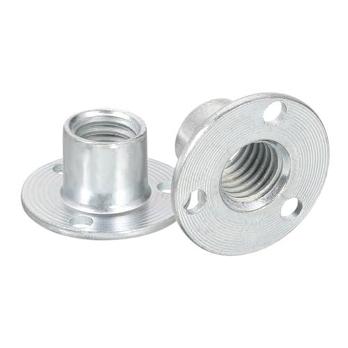 uxcell M10 Brad Hole Tee Nut, 5pcs Carbon Steel Round Base Screw-in T-Nuts Furniture Hardware Flange Female Thread Insert Nuts