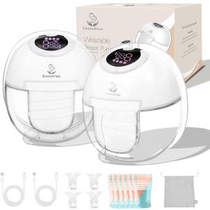 Hands Free Breast Pump S32,Double Wearable Breast Pump,Wearable Breastfeeding Pump with 4 Modes,9 Levels,Painless Low Noise Touch Screen,19/21/24mm Insert/Flange,2 Pack White
