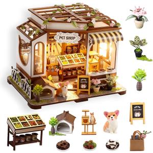 DIY Miniature House Kit- Miniature House Kit Adults Pet Shop Tiny House Kit Tiny Home Kit Birthday Gifts 3D Wooden Puzzle Home Decoration, Book Nook Kit for Adults Dollhouse Booknook