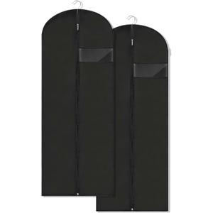 Dress Bags for Gowns Long, 60'' Garment Bags for Hanging Clothes, Suit Bag Cover for Storage and Travel, 2 Pack (Black)