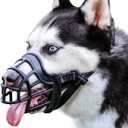 BARKLESS Dog Muzzle, Basket Muzzle Anti Biting Chewing, Sturdy Lightweight Cage Mouth Cover for Small Medium Large Sized Dogs, Allows Panting Drinking, Suitable for Grooming Trimming Training (3 (Snout 9-10"), Black)