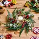 Artificial Red Berries Candle Holder Christmas Candle Ring Wreath Christmas Candle Garland Decorative Candle Wreath Mini Artificial Candlestick Wreath for Xmas Wedding Party Tabletop Door