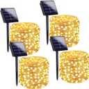 Solar String Lights Outdoor, 4 Pack 160FT 400 LED Solar Twinkle Lights for Outside Waterproof Copper Wire with 8 Modes Solar Fairy Lights for Garden Yard Wedding Christmas Tree Decor (Warm White) (4 Pack(100LED))