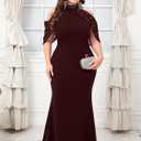 CYCLAMEN Plus Size Evening Gowns with Pearl Rhinestone Cold Shoulder Halter Neck Chiffon Curvy Mermaid Formal Maxi Dress (Red, XL)
