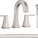 Bathroom Faucets for Sink 3 Hole, 2 Handle Widespread Bathroom Sink Faucet with Pop-up Drain and Water Supply Lines, Stainless Steel Faucet for Bathroom Vanity Farmhouse Sink, Brushed Nickel