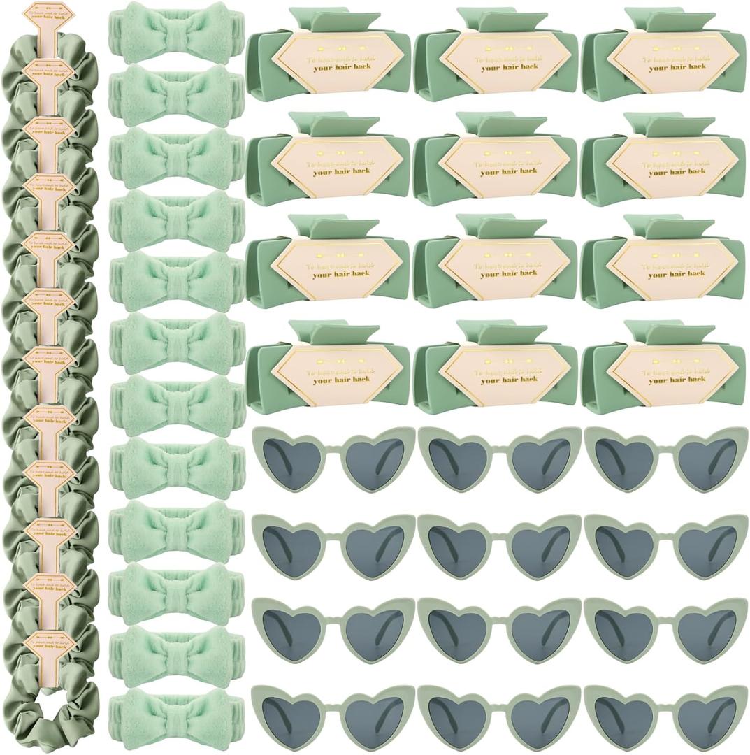 Bridesmaid Scrunchies Proposal Gifts Bachelorette Hair Claws Clips women heart sunglasses for Wedding Party Favors (Sage Green headband 48pcs)