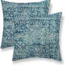 Teal Boho Pillow Covers 18"x18" Set of 2, Bohemian Carpet Pattern Outdoor Decorative Throw Pillows Linen Ethnic Design Rustic Farmhouse Cushion Cases for Couch Sofa Decor