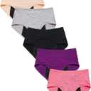 Womens Mesh Period Panties High Waisted Menstrual Leak Proof Underwear Incontinence Protective Briefs(H-4-5-1,Large) Black, 2Beige