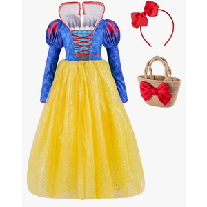 Princess Dress Up for Girls,Princess Dress Costume Outfit with Basket bow headband for kids Halloween Cosplay, 3-4 Y