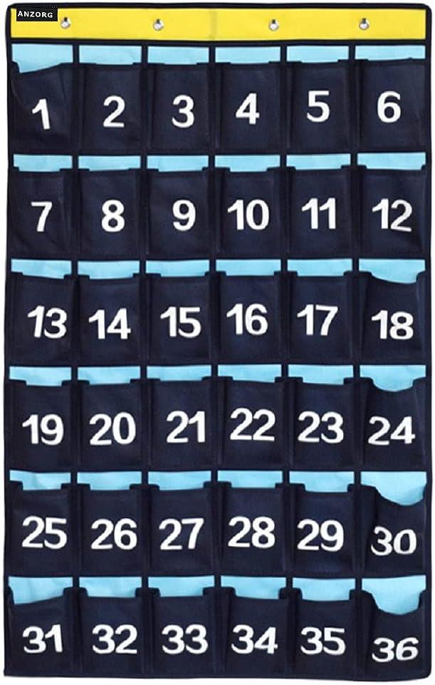 Numbered Classroom Cell Phone Holder Storage Calculator Organizer Over Door Hanging School Pocket Chart with 36 Pockets (Numbered Pockets)