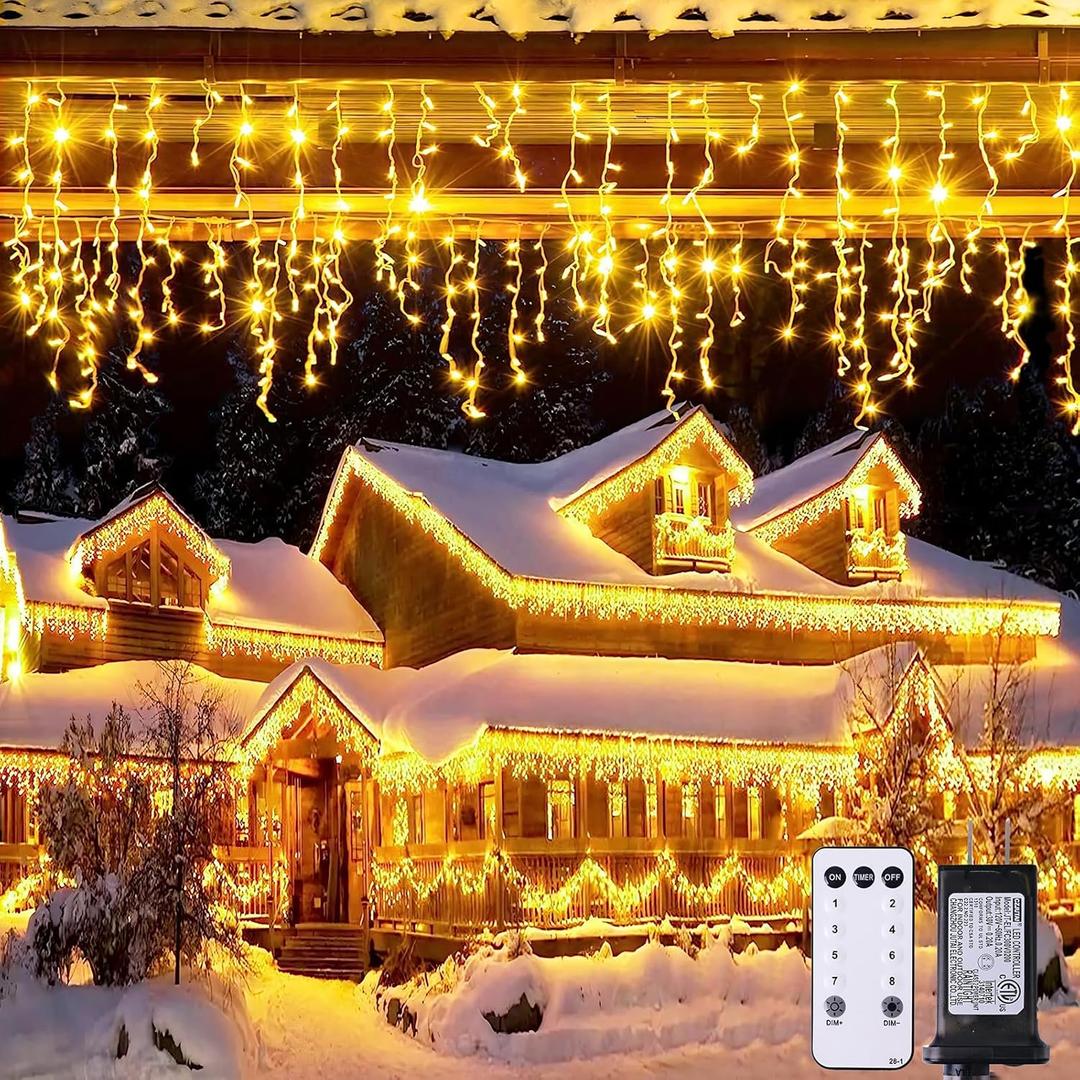 JMEXSUSS Christmas Icicle Lights for Outside-800 LED Warm White Icicle Lights Outdoor Waterproof, Warm White Christmas String Light for House Wedding Party Christmas Decoration (77.6FT)