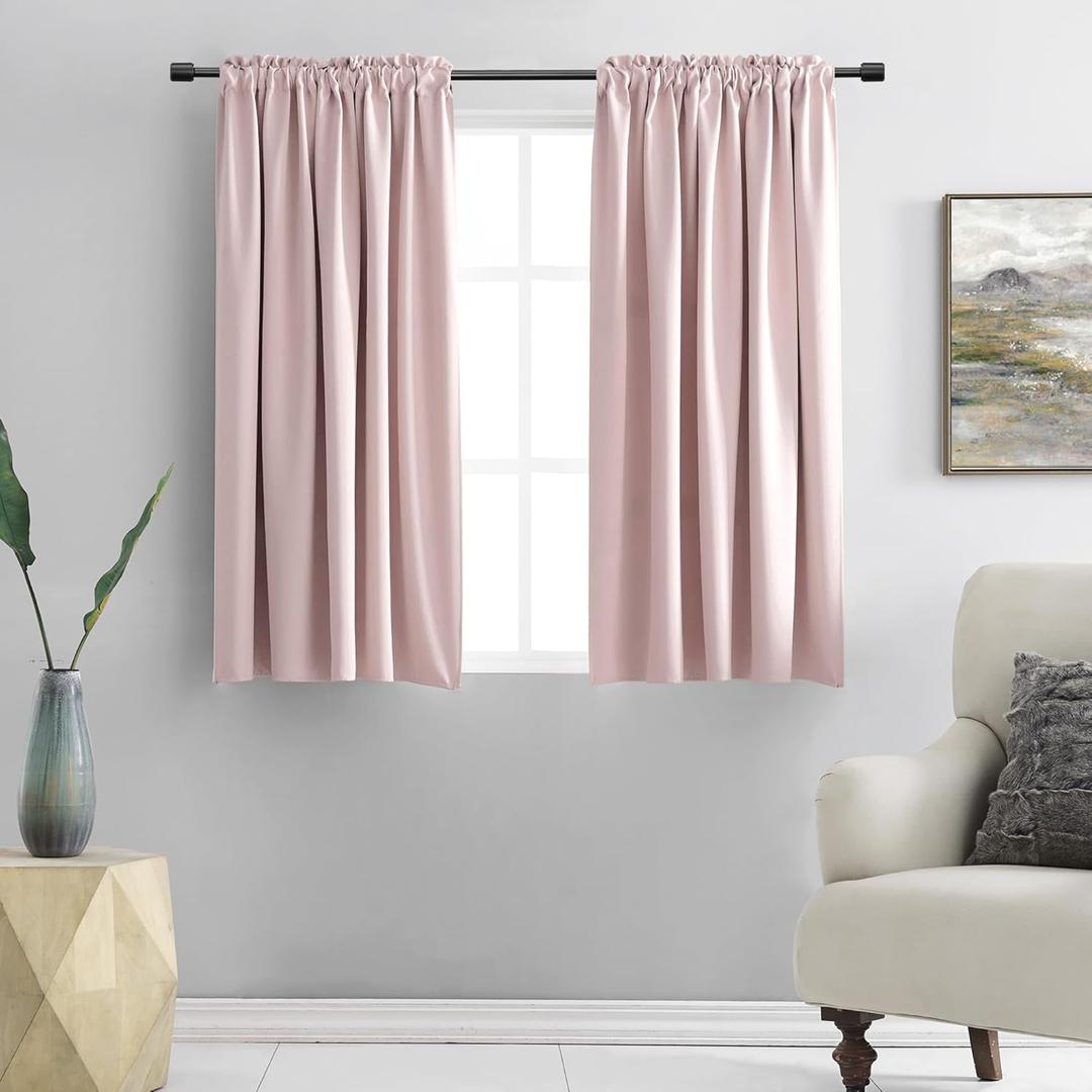 48 Inch Length Blush Pink Curtains for Girls Baby Room - Light Pink Kitchen Room Darkening Thermal Insulated Curtains for Bathroom Small Window,52" Wide by 48" Long,1 Pair