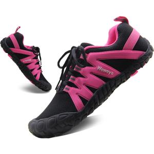 Weweya Barefoot Shoes for Women Minimalist Running Cross Training Shoe (7, Black Hot Pink)