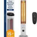 SereneLife Outdoor Electric Patio Heater - 900W Infrared Heater with Remote, Aluminum Reflector, Waterproof Design, IP65 Approved, Quiet Operation, Standing Porch Heater for Patio & Backyard (37")