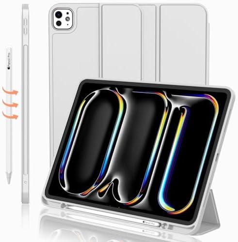 iMieet Case for iPad Pro 11 Inch (M5) 2025 /(M4) 2024 5th Gen, Trifold Stand Smart Cover with Pencil Holder and Soft TPU Back, Auto Wake/Sleep (Light Gray)