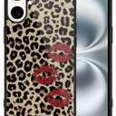 Cheetah Print Phone Case for iPhone 16 Plus 6.7'' Lip Print & Leopard Print Phone Case (Military Grade Drop Protection) Slim Shockproof Phone Cover for Girls Women