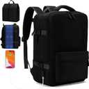 Jaxin 2PCS Carry-On Backpack with Shoe Bag  180 Open, Expandable,40L,Fits 16 Laptop, USB Charging Port, Water-Resistant Travel Set for Work, School, or Air Travel (black)