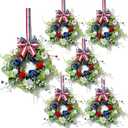 2 x 6 Pcs Mini 4th of July Hanging Wreaths for Cabinets with Navy Blue Rose and White Daisy Flowers Artificial Small Independence Day Candle Holder Wreath with Red Stripes for Front Door Window Porch Wall