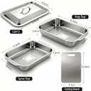 Grilling Prep and Serve Trays,Grill Carry System with Lid and Cutting Board, Stainless Steel Large Capacity Food Prep Trays, Camping Gifts for Men, Marinade Container for Outdoor BBQ Grill Accessories