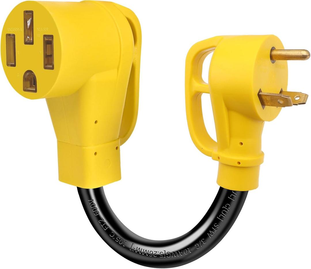 RV 30Amp to 50Amp Adapter NEMA TT-30P Male to NEMA N14-50R Female 10/3 Gauge Heavy Duty RV Electrical Adapter for Camper Motorhome Trailer Black-Yellow, ETL Listed