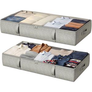2-Pack Under Bed Storage Containers, 6 Inches Tall Underbed Clothes Storage Organizer Bin with Sturdy Sidewalls/Bottom, Underbed Storage Bins 2 Storage Thin Bins (Light Grey)