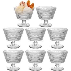 Glass Dessert Bowls Set of 8, 9oz Ice Cream Sundae Cups for Breakfast, Oats, Milk, Sorbet, Yogurt (8PCS)