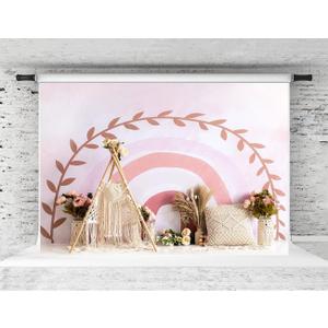 Kate Boho Rainbow Backdrop 1st Birthday Bohemia Theme for Kids Baby Shower Pink Photo Background Studio Props, 7x5ft