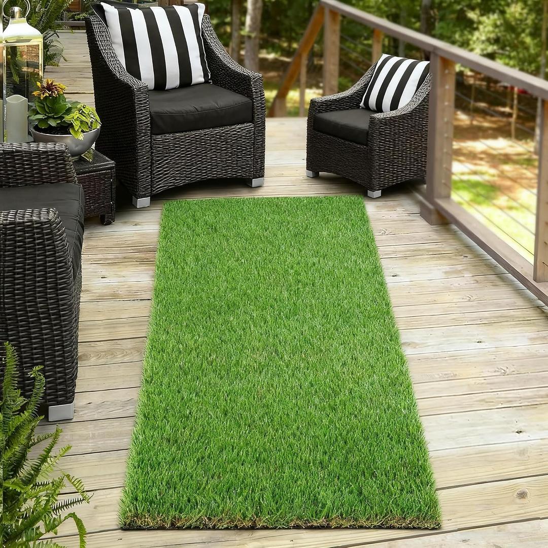 XLX TURF Artificial Grass Runner Rug - 2FT X 10FT Thick & Realistic Outdoor Fake Grass Carpet for Balcony Patio - Pets Friendly Turf Mat for Dogs Potty with Drainage, 1.38" Pile Height