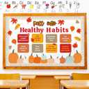 2Pack Fall Healthy Habits Bulletin Board Decorations Set Thanksgiving Bulletin Board Autumn Classroom Decor Pumpkin Maple Leaves Paper Cutouts for School Wall Decor(Fall into Healthy Habits)