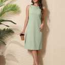 Women Business Sheath Midi Dress, 2025 Summer Sleeveless A-line Slimming Work Pencil Skirt (Green, XL)